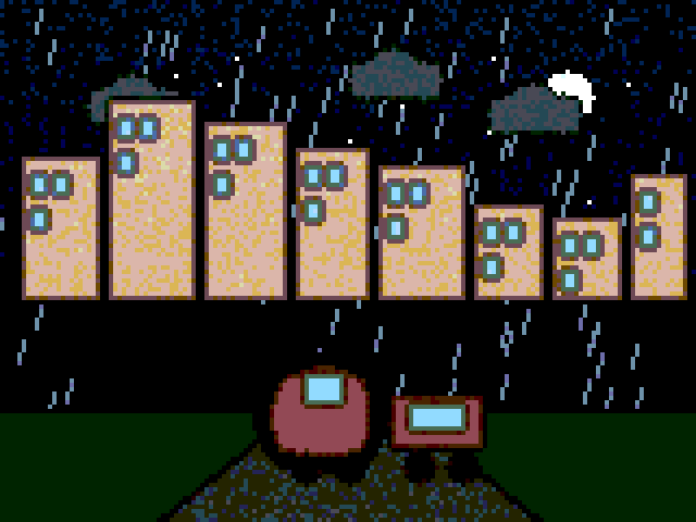 Generated scene: a train in a city at night